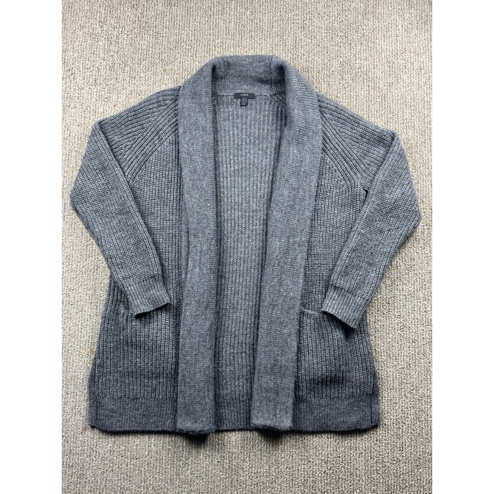J Crew Womens M Wool Alpaca Knit Open Front Cardigan Sweater Ribbed Fisherman